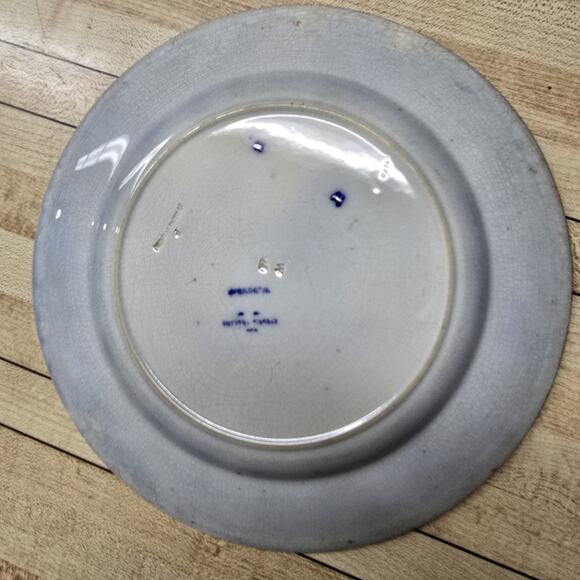 Wedgewood Flow Blue Turkey Plate 8.75" Antique Deep Blue Transferware England - Picture 5 of 12